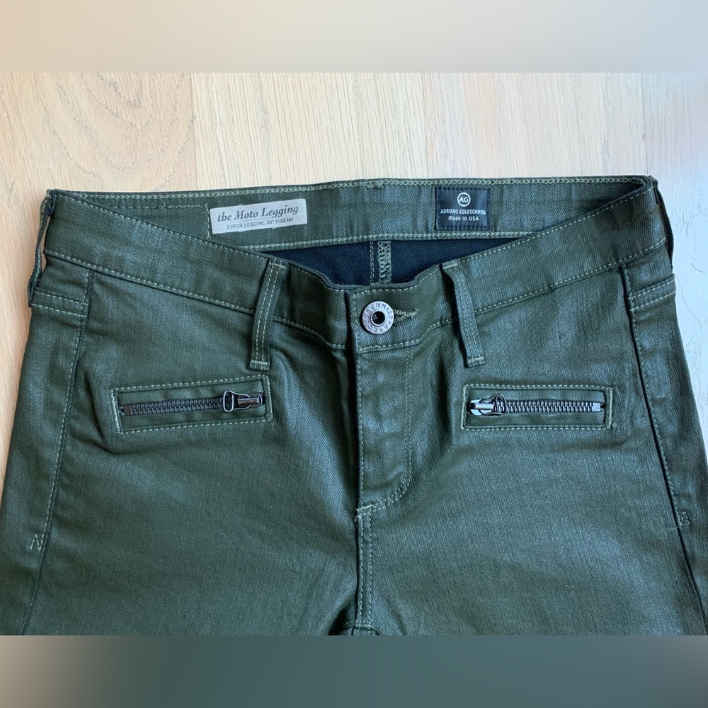AG Adriano Goldschmied The Moto Zipper Waxed Legging Dark Green (24)